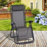 OUTSUNNY Zero Gravity Chair, Reclining Lounger w/ Pillow in Grey