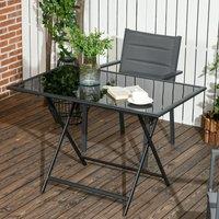 OUTSUNNY Folding Rectangular Garden Dining Table for 6 with Parasol Hole in Black