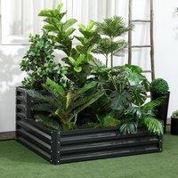 OUTSUNNY 2 Tier Galvanised Raised Garden Bed Planter Box Open Bottom in Dark Grey