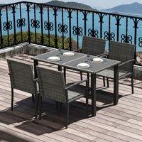 OUTSUNNY 4 Seater Rattan Garden Furniture Set w/ Glass Tabletop in Grey