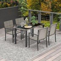 OUTSUNNY 4 Seater Rattan Garden Furniture Set w/ Glass Tabletop in Mid Grey