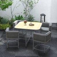 OUTSUNNY 5 PCs Rattan Dining Sets, Cube Garden Furniture with Space-saving Design, Grey