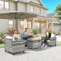 OUTSUNNY 5 PCs Rattan Garden Furniture Set with Fire Pit Table in Grey