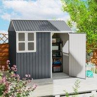 OUTSUNNY 7 x 6 ft Metal Garden Shed Outdoor Storage Shed with Doors Window Sloped Roof, Dark Grey