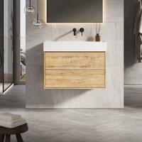 Banyetti Venti 800mm Wall Hung Vanity Unit with Veneto No Tap Hole Basin - Ostippo Oak in Light Oak