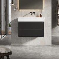 Banyetti Venti 800mm Wall Hung Vanity Unit with Veneto No Tap Hole Basin - Matt Black