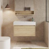 Banyetti Mino 800mm Wall Hung Vanity Unit with Veneto 0TH Basin- Natural Oak in Light Oak
