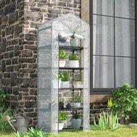 OUTSUNNY 5 Tier Mini Greenhouse Grow House w/ Roll Up Door, White/Grey in White