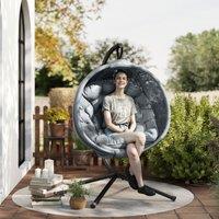 OUTSUNNY Hanging Swing Chair w/ Metal Stand & Side Pocket in Dark Grey