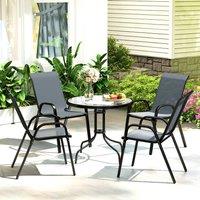 OUTSUNNY 5 PCs Garden Furniture Set, Round Table & Stackable Chairs, Grey in Dark Grey