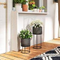 OUTSUNNY Metal Plant Pots Flower Planters Set of 2 for Indoor Outdoor Black