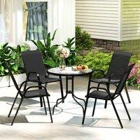 OUTSUNNY 5 PCs Garden Furniture Set, Round Table & Stackable Chairs, Black