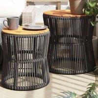 Berkfield Home Garden Side Tables 2 pcs with Wooden Top Grey Poly Rattan
