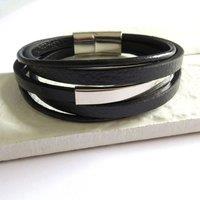 Aye Do Gifts Men's Black Leather Bar Bracelet | Size: 21 cm