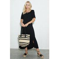 Dorothy Perkins Women's Petite Black Frill Neck Midi Dress | Size: 10