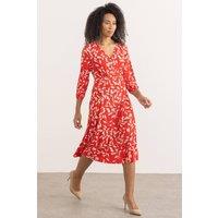 Klass. Women's Leaf Printed Wrap Jersey Dress in Red | Size: 12