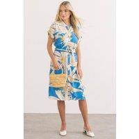 Klass. Women's Leaf Printed Shirt Dress With Belt in Mid Blue | Size: 20