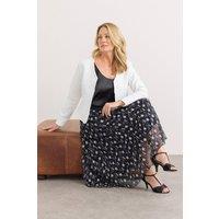 Anna Rose Women's Embroidered Midi Skirt in Black | Size: Large