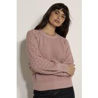Apricot Women's Pointelle Waffle Knit Cropped Jumper in Pink | Size: 16