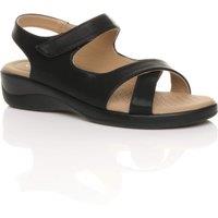 AJVANI Women's Low Wedge Heel Strappy Comfort Faux Leather Sandals in Black | Size: 7