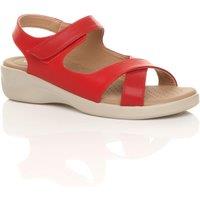 AJVANI Women's Low Wedge Heel Strappy Comfort Faux Leather Sandals in Red | Size: 5