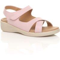 AJVANI Women's Low Wedge Heel Strappy Comfort Faux Leather Sandals in Pale Pink | Size: 6
