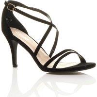 AJVANI Women's High Heel Crossed Straps Buckle Faux Suede Heeled Sandals in Black | Size: 4