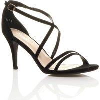 AJVANI Women's High Heel Crossed Straps Buckle Faux Suede Heeled Sandals in Black | Size: 6