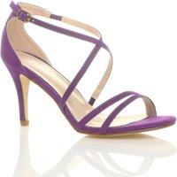 AJVANI Women's High Heel Crossed Straps Buckle Faux Suede Heeled Sandals in Purple | Size: 6