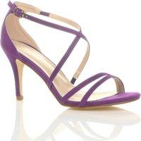 AJVANI Women's High Heel Crossed Straps Buckle Faux Suede Heeled Sandals in Purple | Size: 7