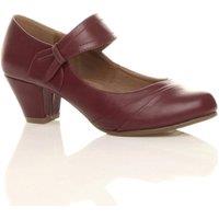AJVANI Women's Mid Block Heel Comfort Mary Jane Faux Leather Court Shoes in Burgundy | Size: 9
