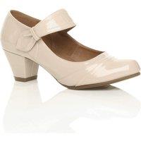 AJVANI Women's Mid Block Heel Comfort Mary Jane Patent Court Shoes in Nude | Size: 5