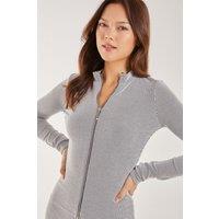 Pink Vanilla Women's Two Tone Rib Double Zip Top in Grey | Size: Small