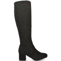 XY London Women's 'Honey' Knee High Boots with Mid Block Heel & Inside Zip in Jet Black | Size: 3