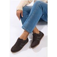 Yours Women's Retro Stripe Trainers In Extra Wide EEE Fit in Brown | Size: 7EEE