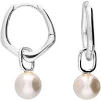 Harfi Women's Unique Misshapen Sterling Silver Hoop Earrings with Synthetic Pearl Charm