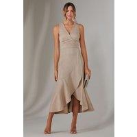 Jolie Moi Women's Wrap Frill Hem Maxi Dress in Gold | Size: 14