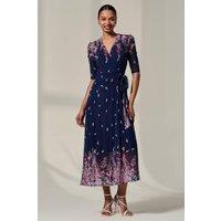 Jolie Moi Women's Half Sleeve Floral Wrap Dress in Navy | Size: 12