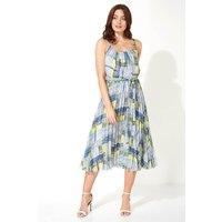 Roman Women's Check Print Pleated Chiffon Midi Dress in Lime | Size: 12