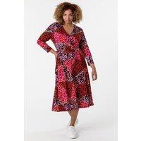 Roman Women's Curve Patchwork Floral Print Wrap Dress in Red | Size: 26-28