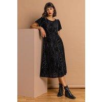 Roman Women's Zebra Print Burnout Velvet Dress in Black | Size: 10