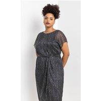 Roman Women's Curve Metallic Plisse Midi Dress in Silver | Size: 30-32