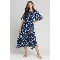 Roman Women's Floral Print Chiffon Midi Dress in Navy | Size: 10