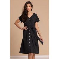 Roman Women's Cotton Belted Midi Shirt Dress in Black | Size: 20