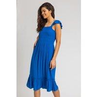 Roman Women's Shirred Bodice Frill Detail Midi Dress in Royal | Size: 20