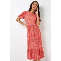 Roman Women's Ditsy Leopard Print Frill Hem Midi Dress in Red | Size: 18