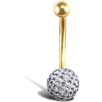 Jewelco London Women's 9ct Gold Round Crystal 8mm Disco Ball Banana Belly Bar 12mm in Clear