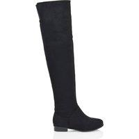 XY London Women's 'Ivy' Flat Low Block Heel Over The Knee Boots in Jet Black | Size: 7