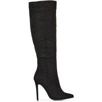 XY London Women's 'Nora' Pointed Toe Zip Up Knee High Stiletto Heel Long Boots in Jet Black | Size: 6