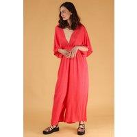 Sarta Women's Dobby Pinstripe Deep V-Neck Jumpsuit in Coral | Size: Large